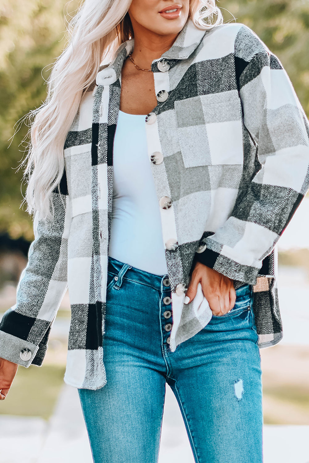 Plaid Colorblock Button Front Jacket