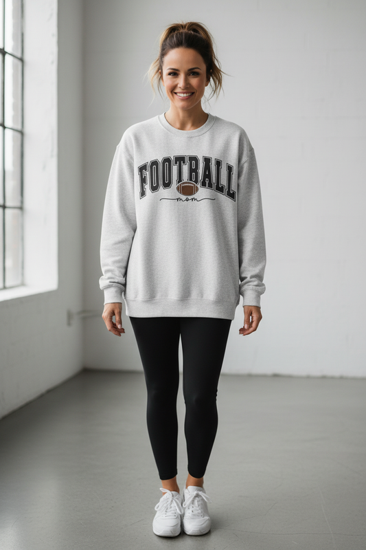 Lifestyle mockup - Football Mom sweatshirt in Ash Gray