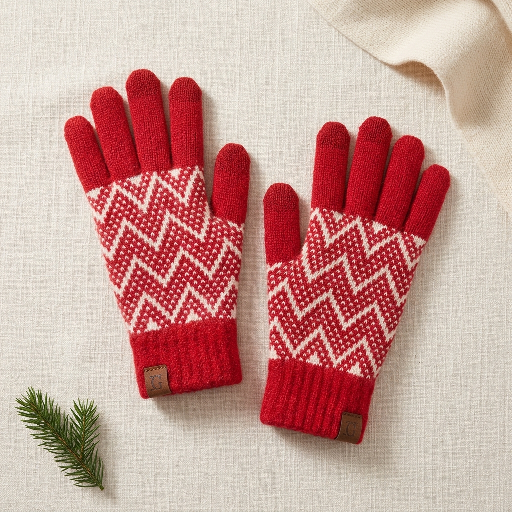 Red chevron gloves flat lay